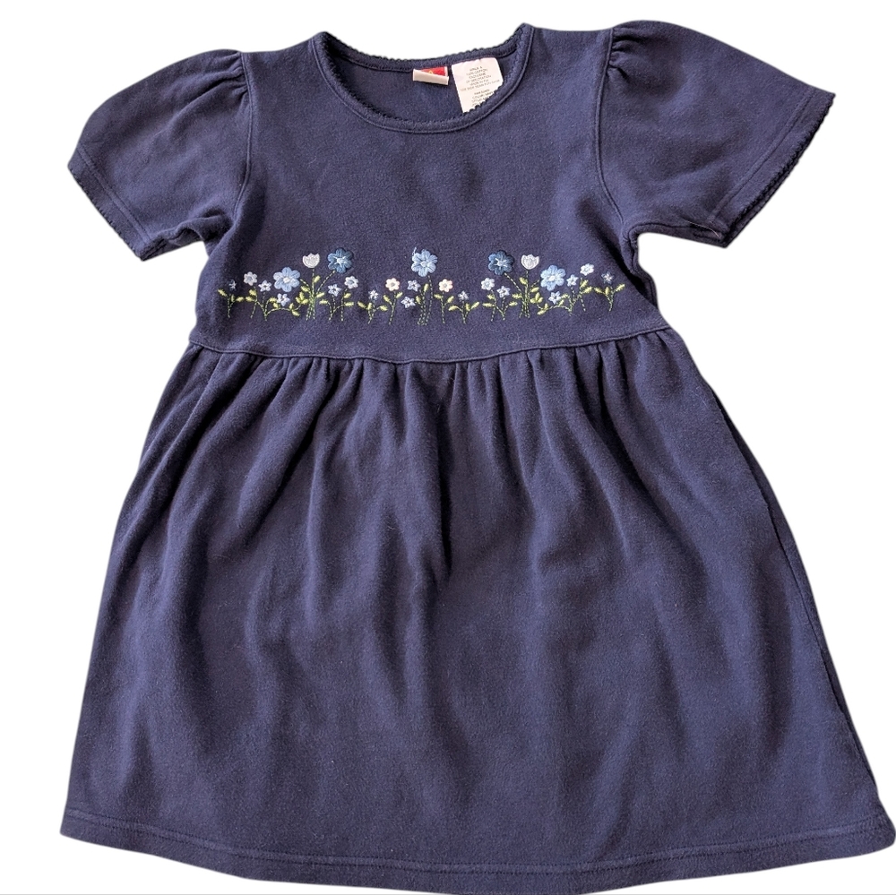 McKids 90s Vintage Y2K Navy Blue Floral Embroidered Girls Cotton Dress Size‎ 6